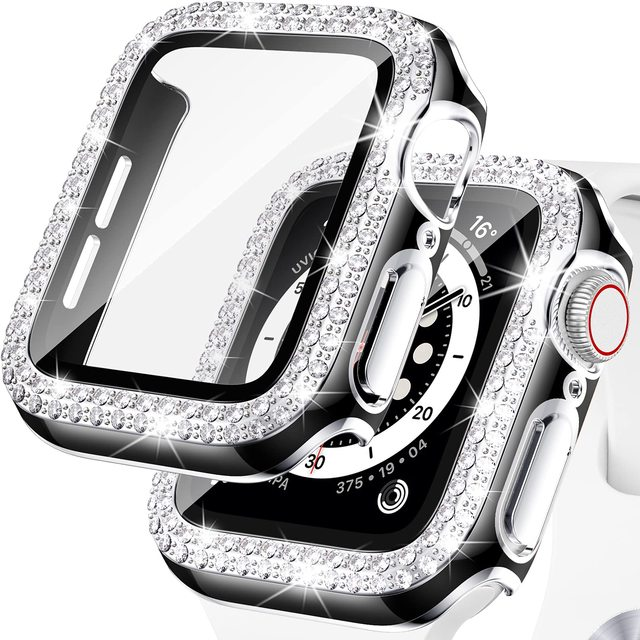 Premium Apple Watch Case Bling Rhinestone Glass Screen Protector Shockproof Protective Cover Luxury Design