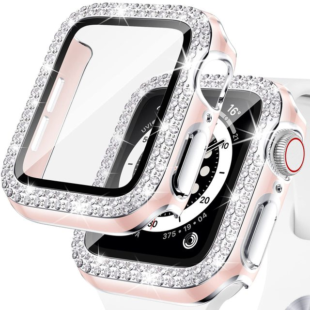 Premium Apple Watch Case Bling Rhinestone Glass Screen Protector Shockproof Protective Cover Luxury Design