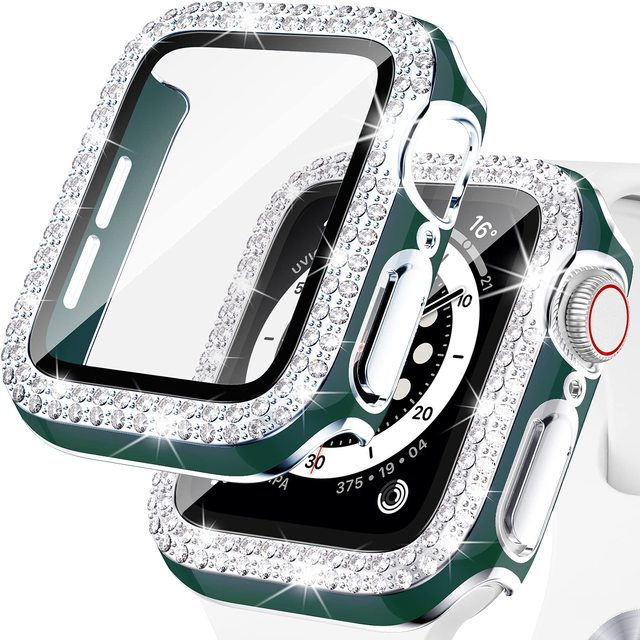 Premium Apple Watch Case Bling Rhinestone Glass Screen Protector Shockproof Protective Cover Luxury Design