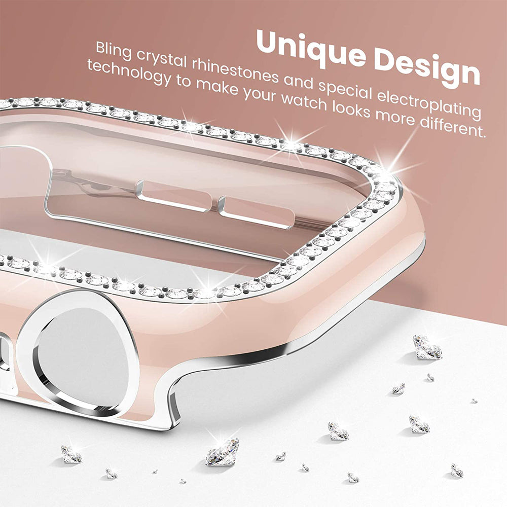 Premium Apple Watch Case Bling Rhinestone Glass Screen Protector Shockproof Protective Cover Luxury Design