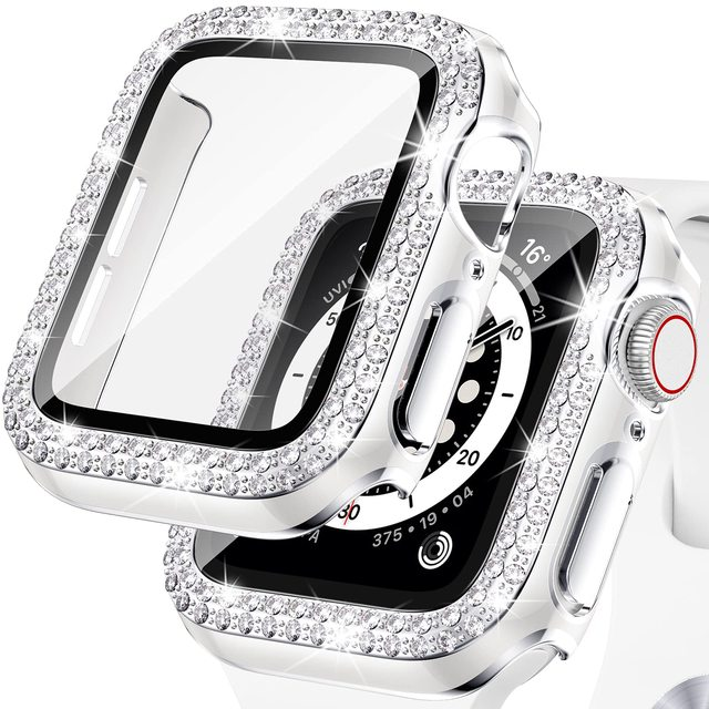 Premium Apple Watch Case Bling Rhinestone Glass Screen Protector Shockproof Protective Cover Luxury Design