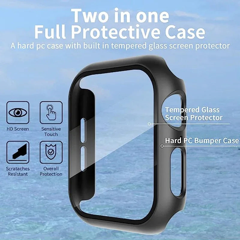 Premium Apple Watch Case Tempered Glass Screen Protector PC Bumper Shockproof Protective Cover Transparent Design