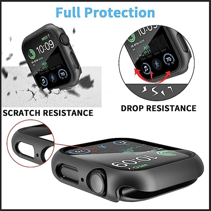 Premium Apple Watch Case Tempered Glass Screen Protector PC Bumper Shockproof Protective Cover Transparent Design