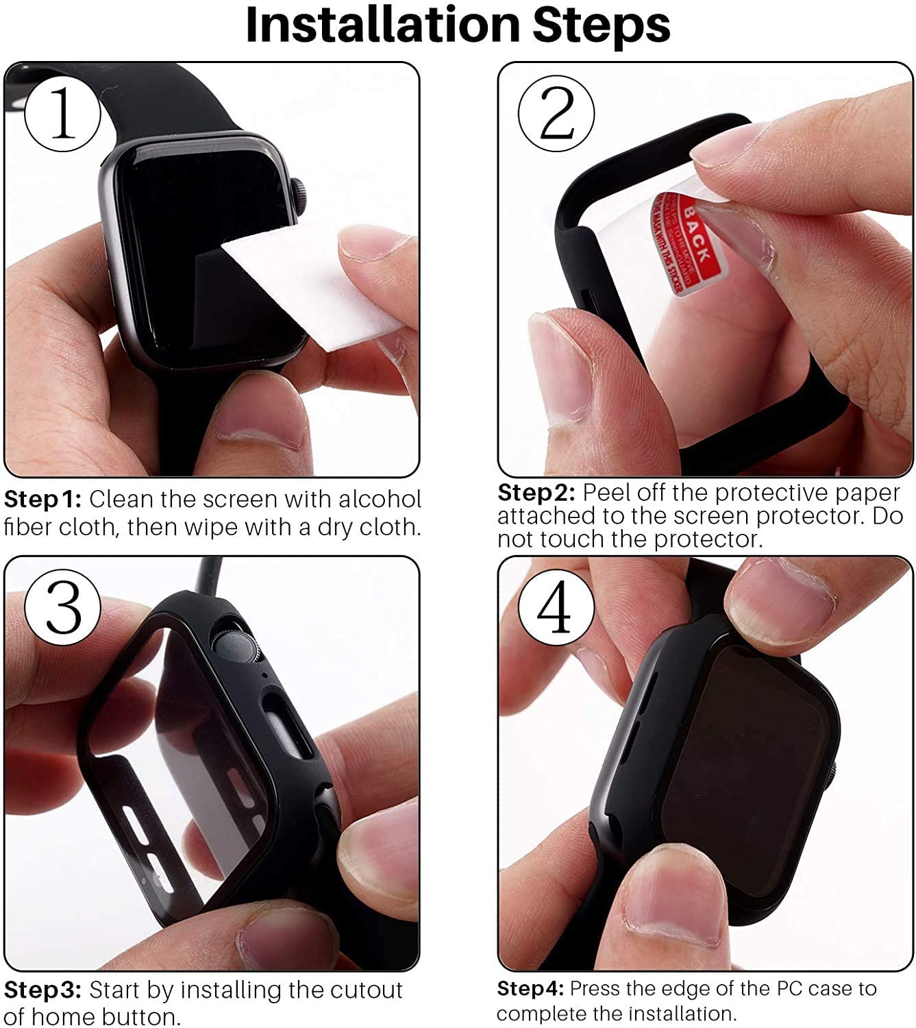 Premium Apple Watch Case Tempered Glass Screen Protector PC Bumper Shockproof Protective Cover Transparent Design