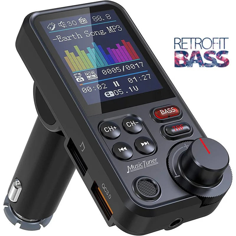 Premium Car Bluetooth FM Transmitter QC 3.0 Fast Charging USB Charger Hands-Free Calling Audio Adapter Stereo Music Player