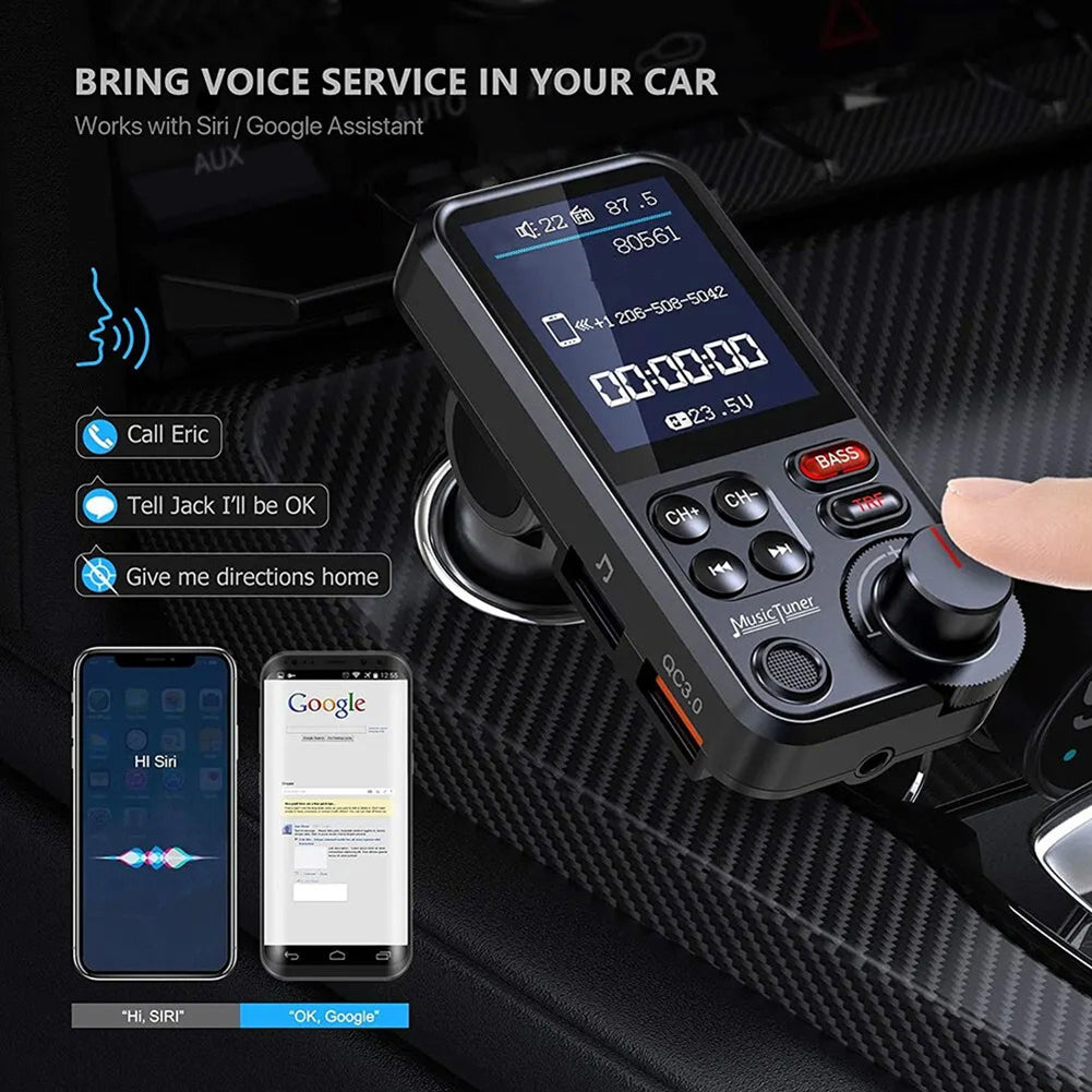 Premium Car Bluetooth FM Transmitter QC 3.0 Fast Charging USB Charger Hands-Free Calling Audio Adapter Stereo Music Player