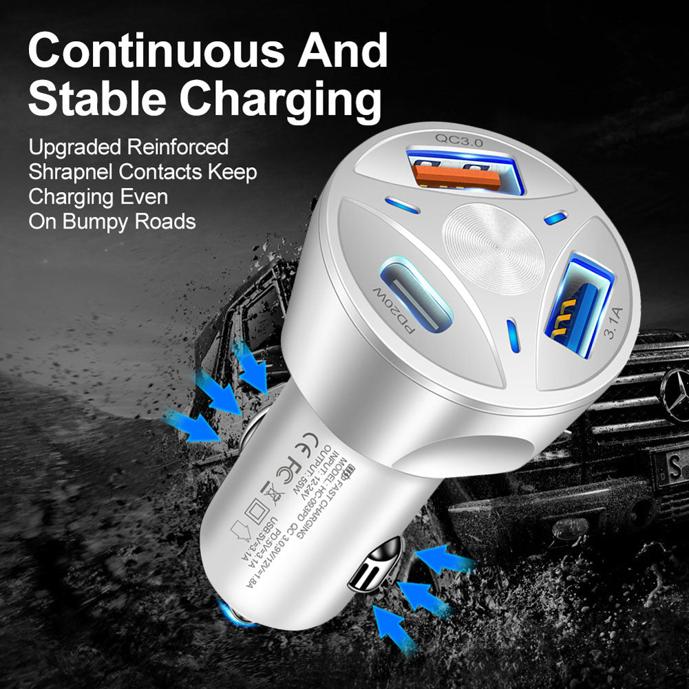 Premium Car Charger USB-C Multi Port Fast Charging Adapter 12V Socket Smartphone Compatible High Speed Charging