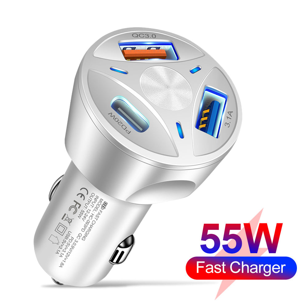 Premium Car Charger USB-C Multi Port Fast Charging Adapter 12V Socket Smartphone Compatible High Speed Charging