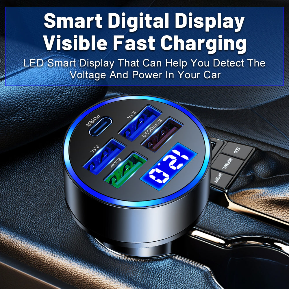 Premium Car Charger USB-C Multi Port Fast Charging Adapter 12V Socket Smartphone Compatible High Speed Charging