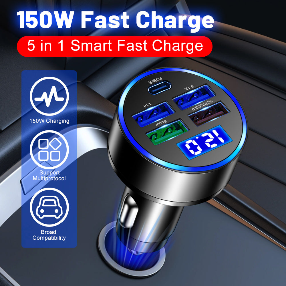 Premium Car Charger USB-C Multi Port Fast Charging Adapter 12V Socket Smartphone Compatible High Speed Charging