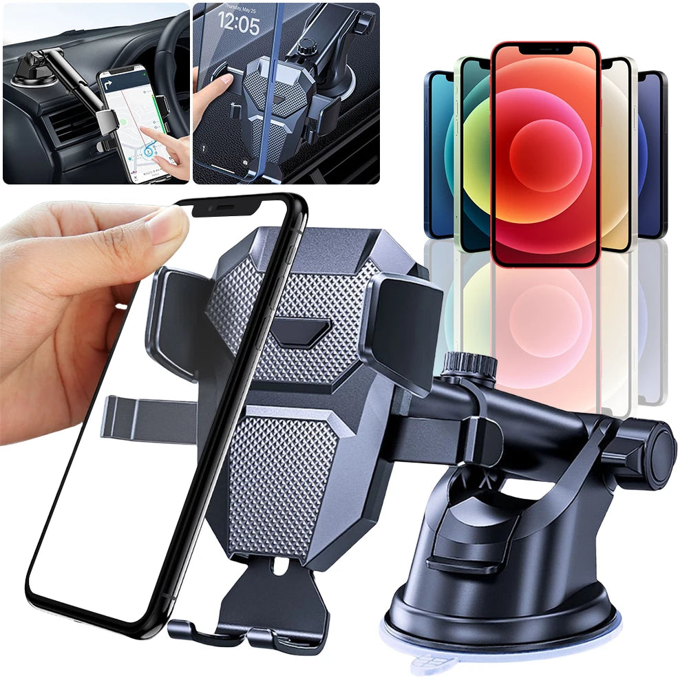 Premium Car Phone Mount Suction Cup 360 Rotation Secure Grip Dashboard Windshield Holder Smartphone Compatible