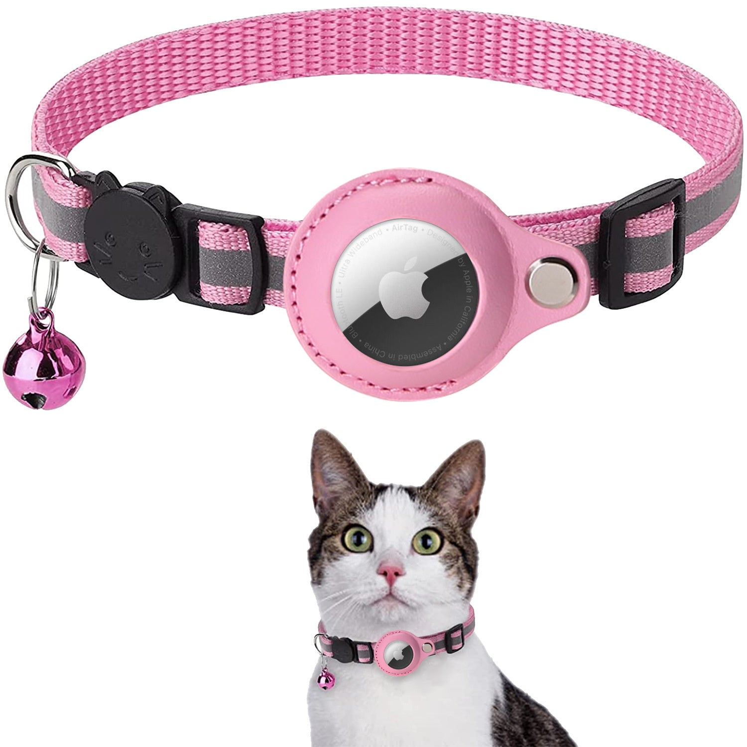 Premium Cat Collar AirTag Holder Reflective Adjustable Detachable Bell Pet Collar Secure Fit Lightweight Design