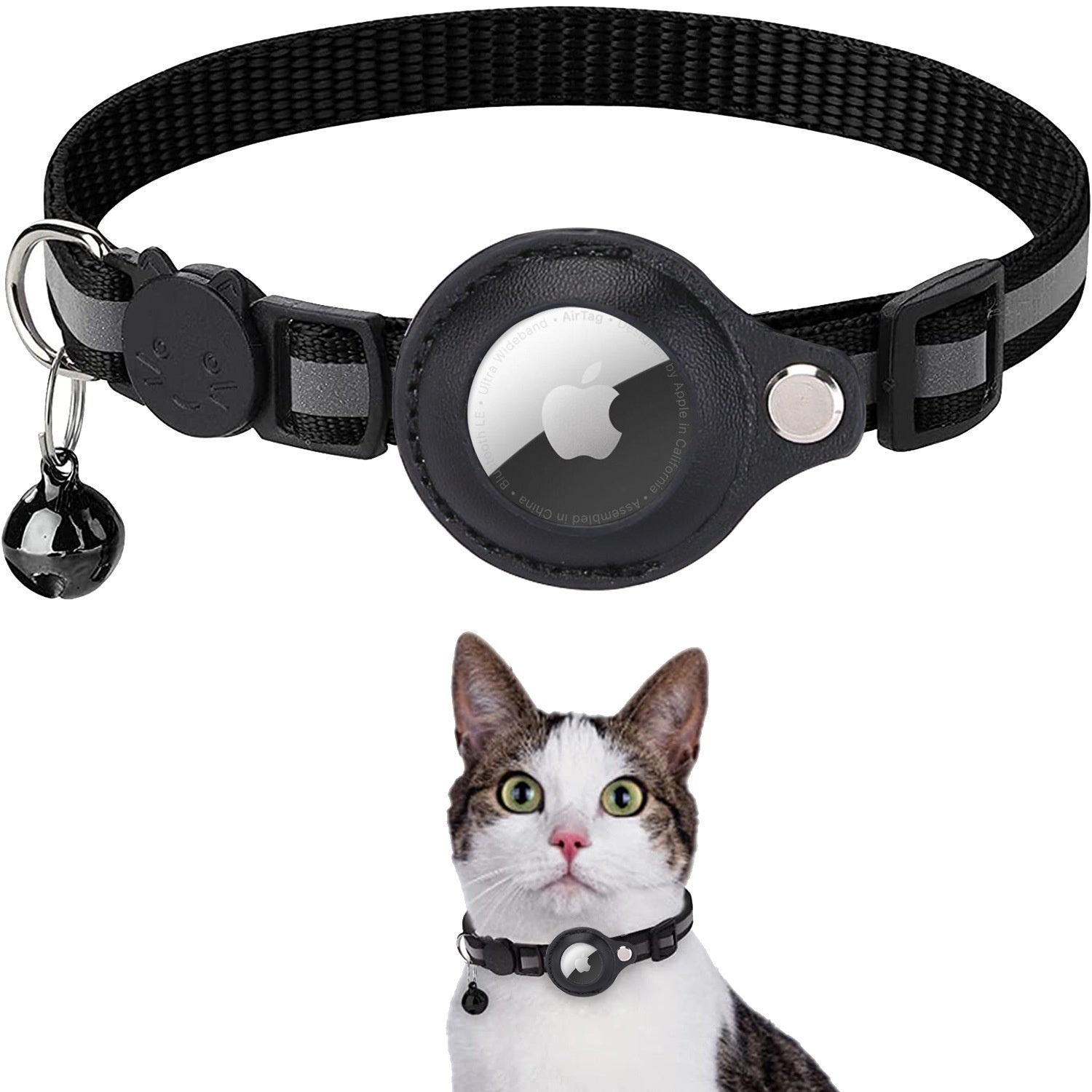Premium Cat Collar AirTag Holder Reflective Adjustable Detachable Bell Pet Collar Secure Fit Lightweight Design