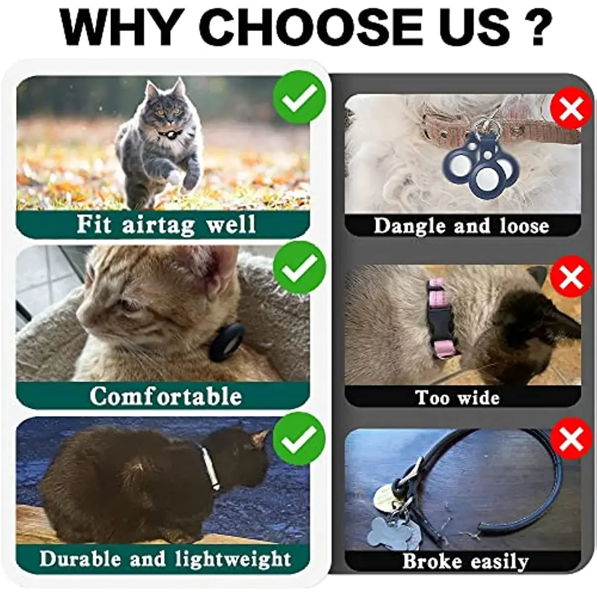 Premium Cat Collar AirTag Holder Reflective Adjustable Detachable Bell Pet Collar Secure Fit Lightweight Design