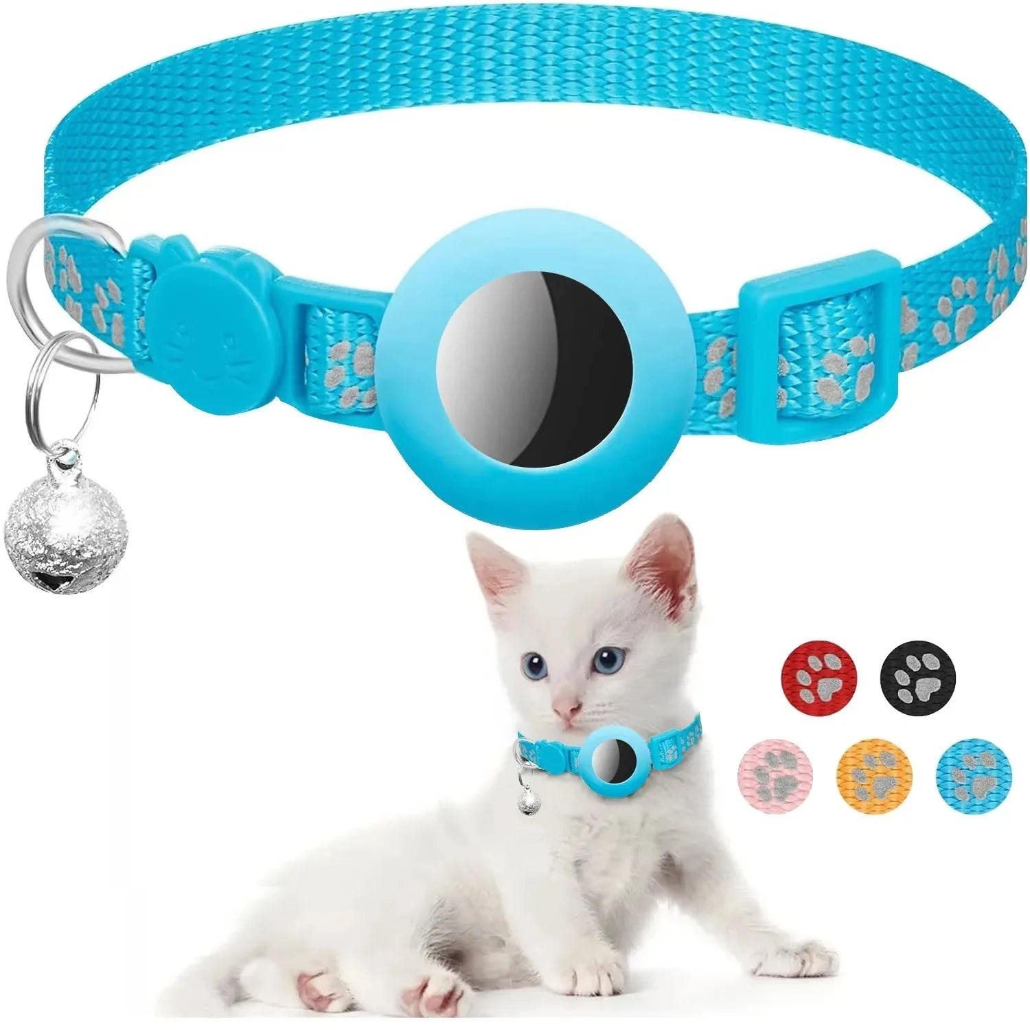 Premium Cat Collar AirTag Holder Reflective Adjustable Detachable Bell Pet Collar Secure Fit Lightweight Design