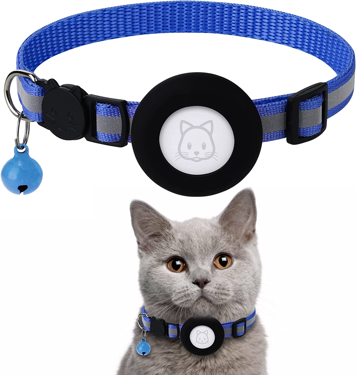 Premium Cat Collar AirTag Holder Reflective Adjustable Detachable Bell Pet Collar Secure Fit Lightweight Design