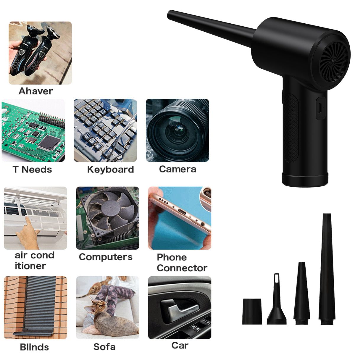 Premium Electric Air Duster Cordless Compressed Air Blower LED Light Keyboard Cleaner Reusable Cleaning Tool