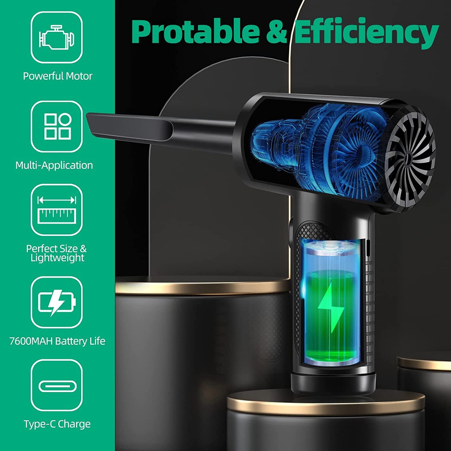 Premium Electric Air Duster Cordless Compressed Air Blower LED Light Keyboard Cleaner Reusable Cleaning Tool