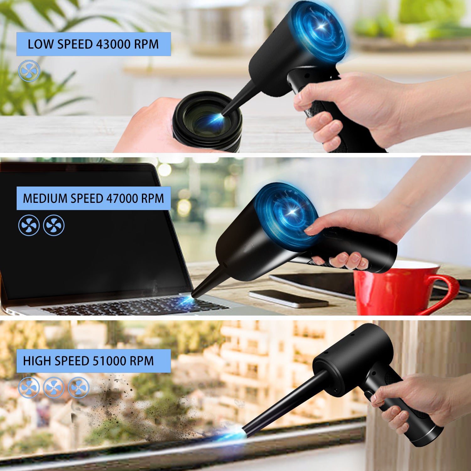 Premium Electric Air Duster Cordless Compressed Air Blower LED Light Keyboard Cleaner Reusable Cleaning Tool