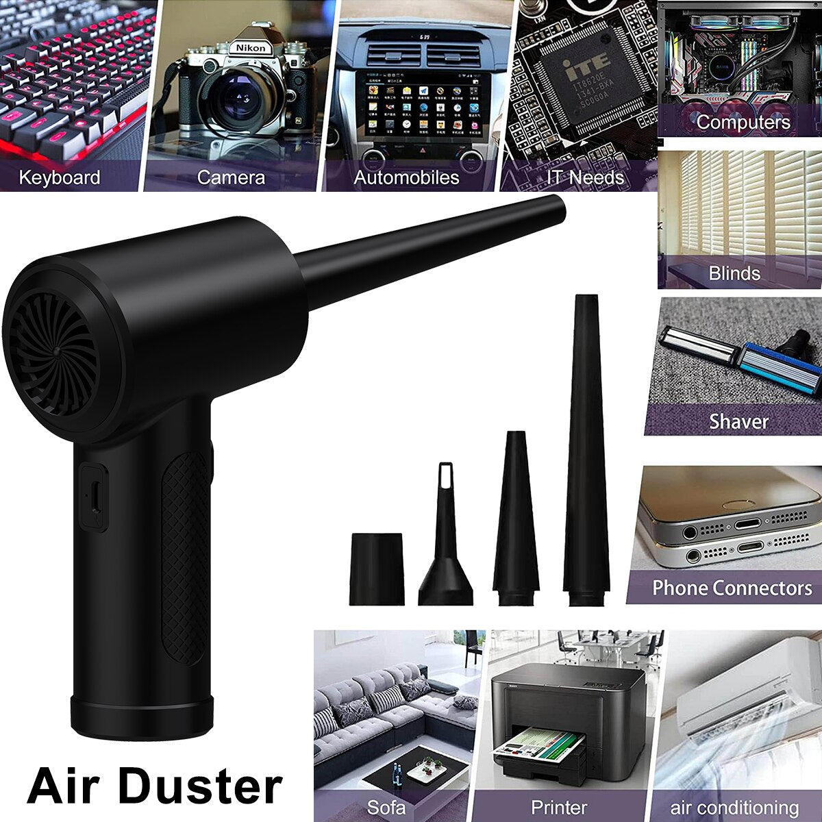 Premium Electric Air Duster Cordless Compressed Air Blower LED Light Keyboard Cleaner Reusable Cleaning Tool
