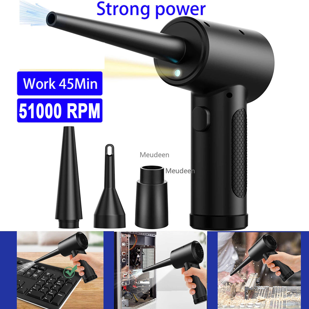 Premium Electric Air Duster Cordless Compressed Air Blower LED Light Keyboard Cleaner Reusable Cleaning Tool