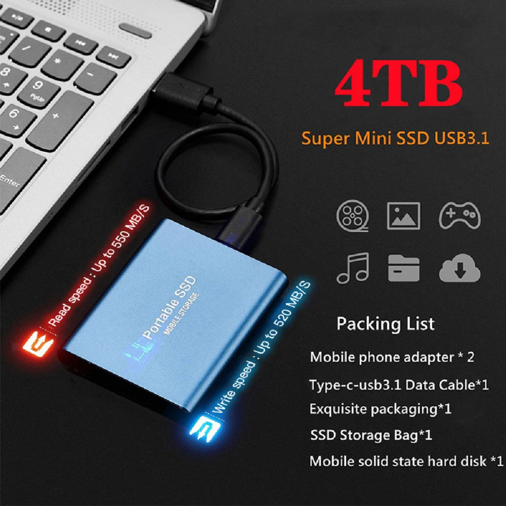 Premium External SSD Portable USB 3.1 High Speed Storage Drive Multi Capacity Compact Data Backup Solution