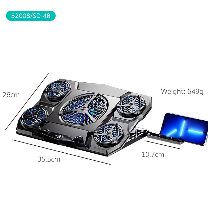 Premium Laptop Cooling Pad RGB 6 Fan 2600RPM Adjustable Stand Gaming Notebook Cooler Ergonomic Heat Dissipation