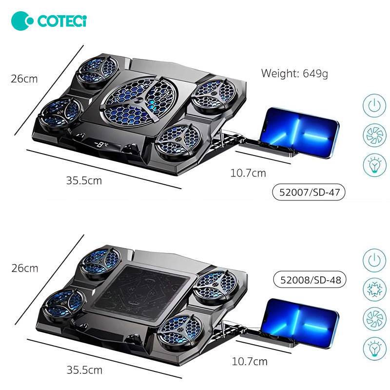 Premium Laptop Cooling Pad RGB 6 Fan 2600RPM Adjustable Stand Gaming Notebook Cooler Ergonomic Heat Dissipation