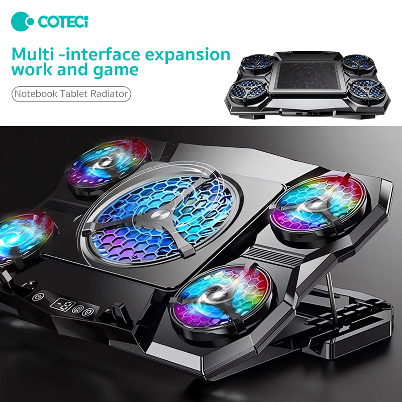 Premium Laptop Cooling Pad RGB 6 Fan 2600RPM Adjustable Stand Gaming Notebook Cooler Ergonomic Heat Dissipation