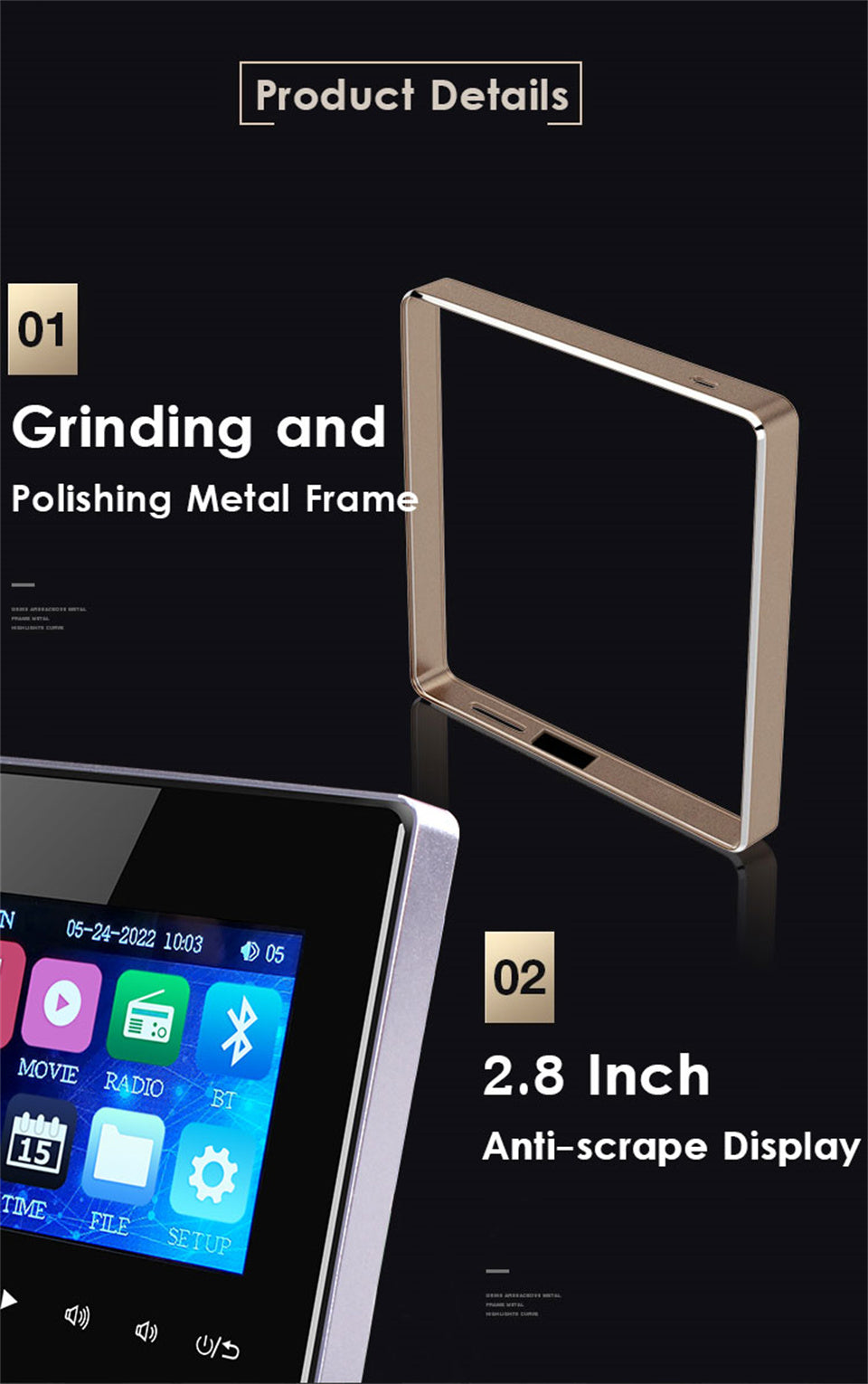 Premium Mini Bluetooth Speaker Amplifier 2.8 Inch HD Display Stereo Sound System FM AUX Wireless Audio Center