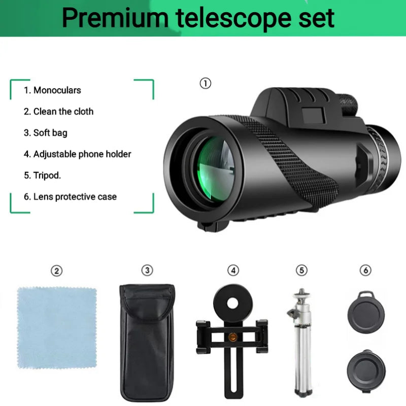 Premium Monocular Telescope HD Zoom Portable Folding Long Range Viewing Smartphone Compatible Outdoor Travel Scope