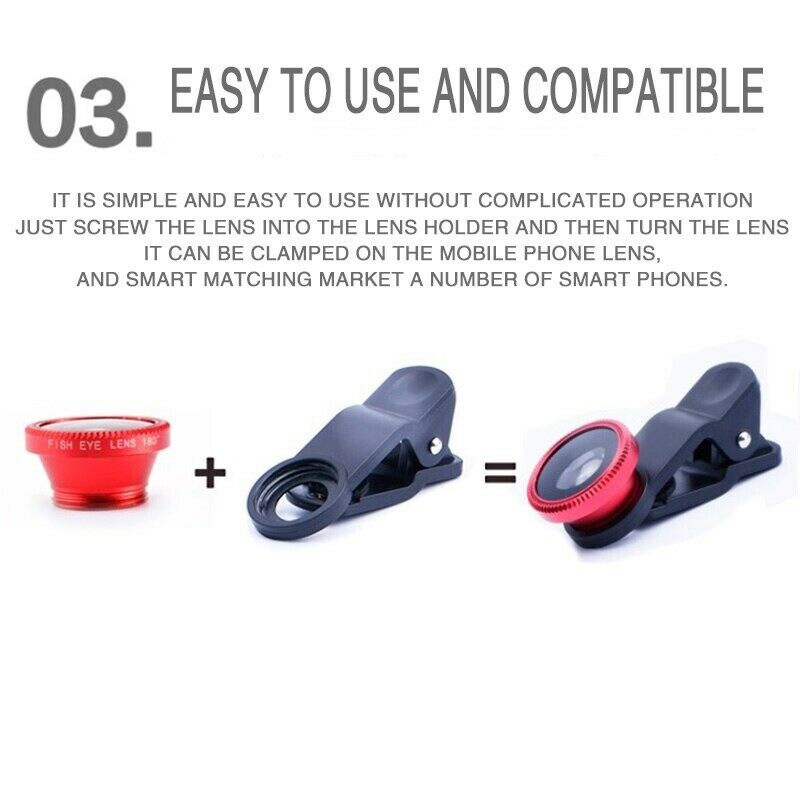 Premium Phone Camera Lens Kit 3-in-1 Fisheye Wide Angle Macro Clip-On Smartphone Lens Portable Photography Set