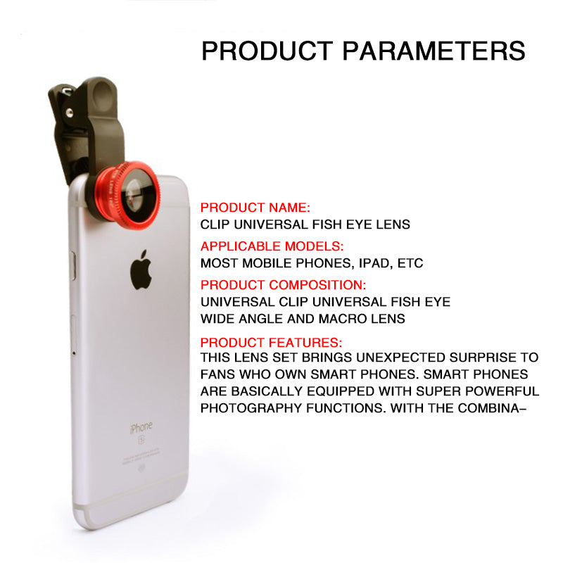 Premium Phone Camera Lens Kit 3-in-1 Fisheye Wide Angle Macro Clip-On Smartphone Lens Portable Photography Set