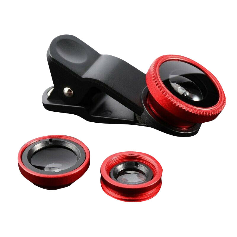Premium Phone Camera Lens Kit 3-in-1 Fisheye Wide Angle Macro Clip-On Smartphone Lens Portable Photography Set