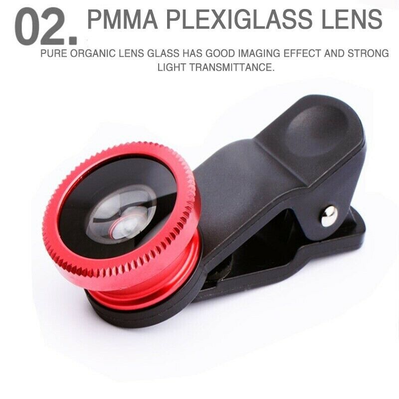Premium Phone Camera Lens Kit 3-in-1 Fisheye Wide Angle Macro Clip-On Smartphone Lens Portable Photography Set
