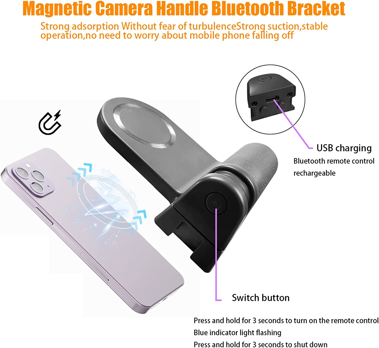 Premium Phone Holder MagSafe Compatible Magnetic Grip Bluetooth Remote Control Smartphone Mount Photography Video Stand