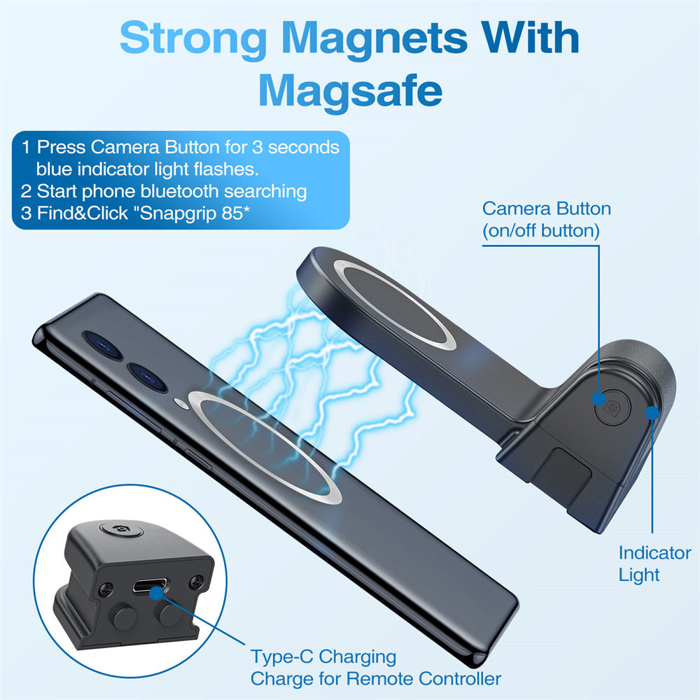 Premium Phone Holder MagSafe Compatible Magnetic Grip Bluetooth Remote Control Smartphone Mount Photography Video Stand