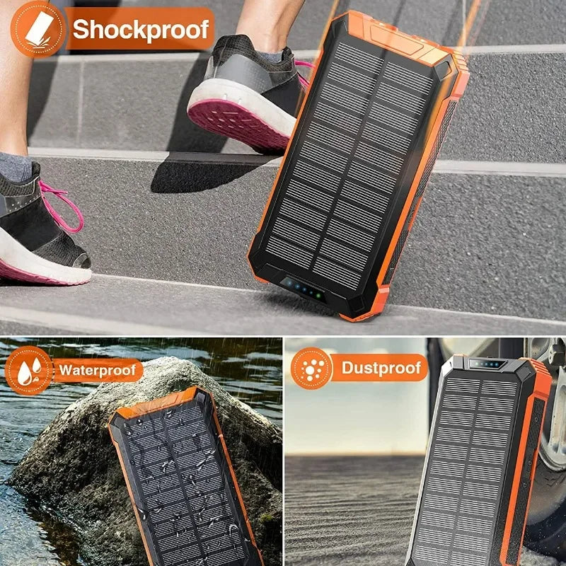 Premium Power Bank 20000mAh Solar Charger Fast Charging Portable Battery Pack LED Flashlight Outdoor Travel