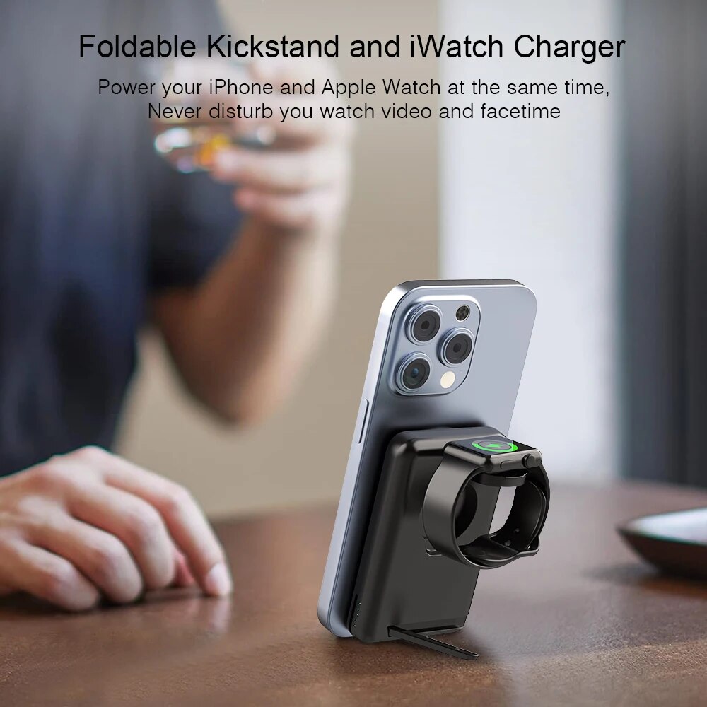 Premium Power Bank 5000mAh MagSafe Compatible 3-in-1 Wireless Charger Portable Magnetic Battery Smartphone Watch Earbuds Charging Station