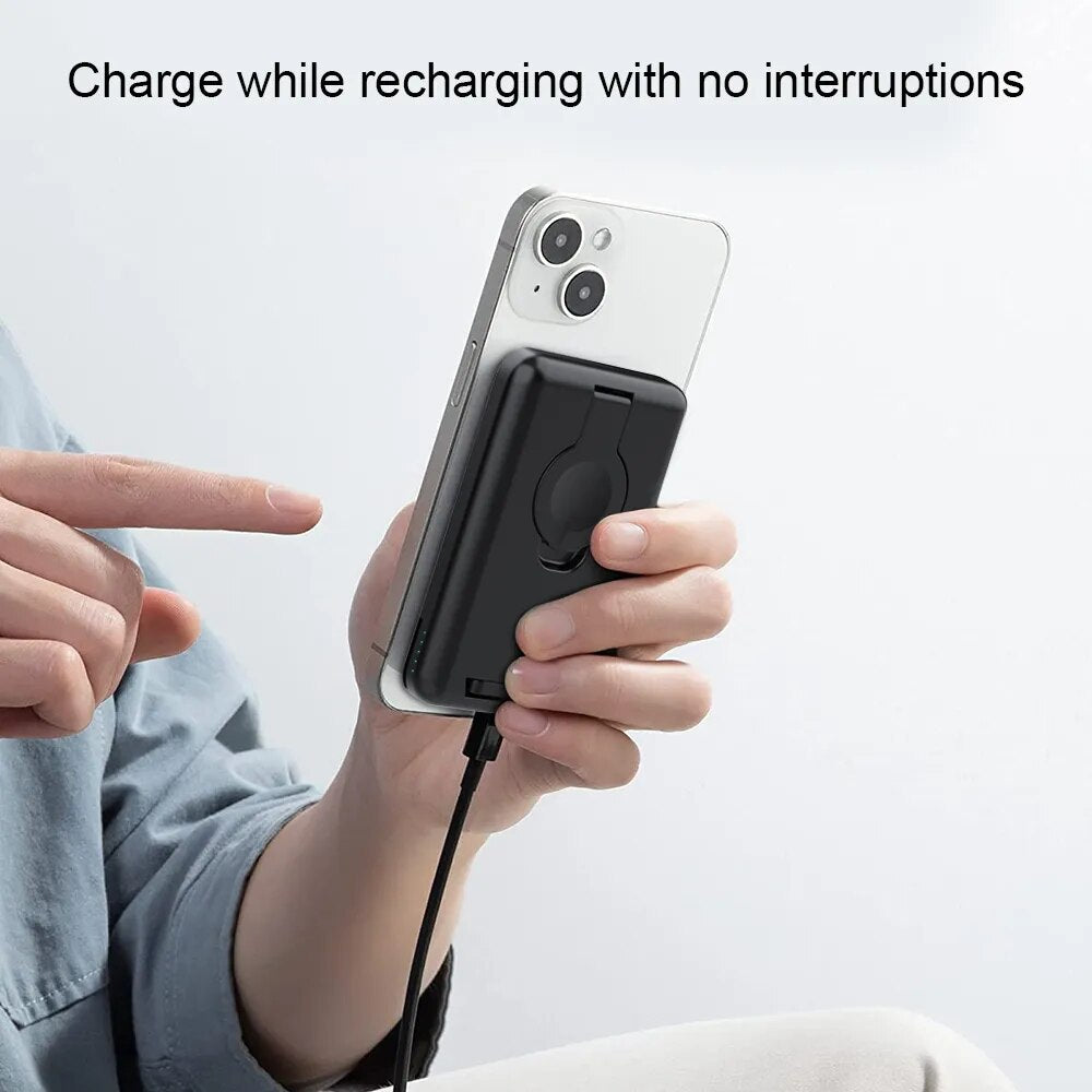 Premium Power Bank 5000mAh MagSafe Compatible 3-in-1 Wireless Charger Portable Magnetic Battery Smartphone Watch Earbuds Charging Station
