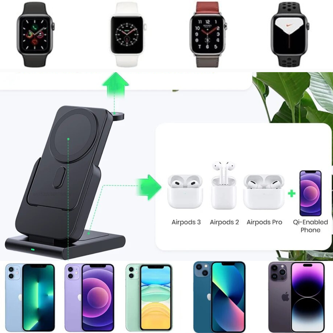Premium Power Bank 5000mAh MagSafe Compatible 3-in-1 Wireless Charger Portable Magnetic Battery Smartphone Watch Earbuds Charging Station