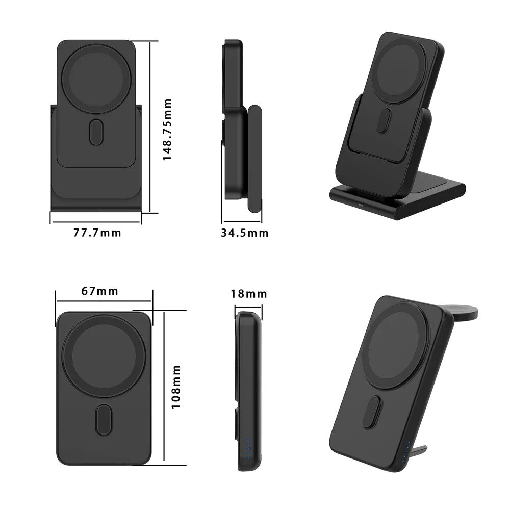 Premium Power Bank 5000mAh MagSafe Compatible 3-in-1 Wireless Charger Portable Magnetic Battery Smartphone Watch Earbuds Charging Station