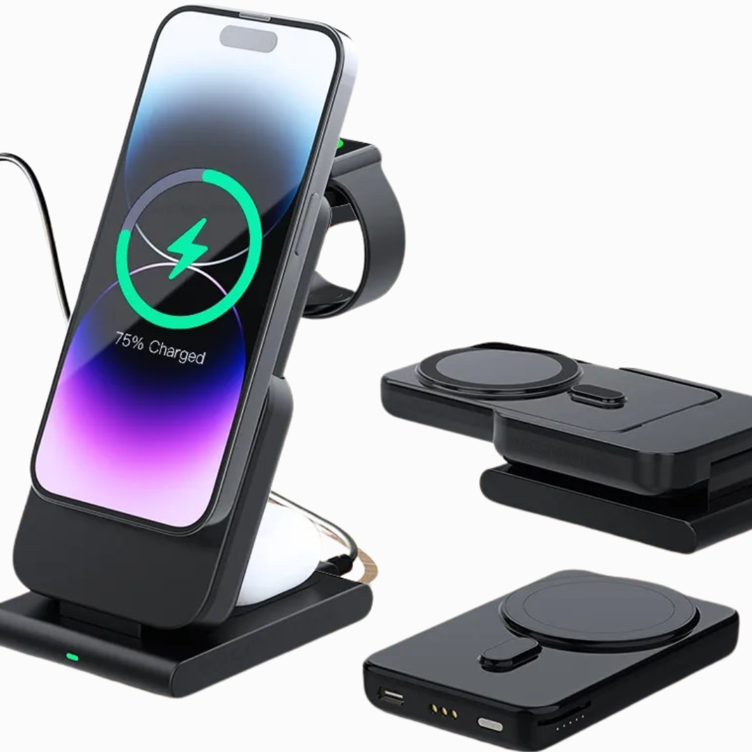 Premium Power Bank 5000mAh MagSafe Compatible 3-in-1 Wireless Charger Portable Magnetic Battery Smartphone Watch Earbuds Charging Station