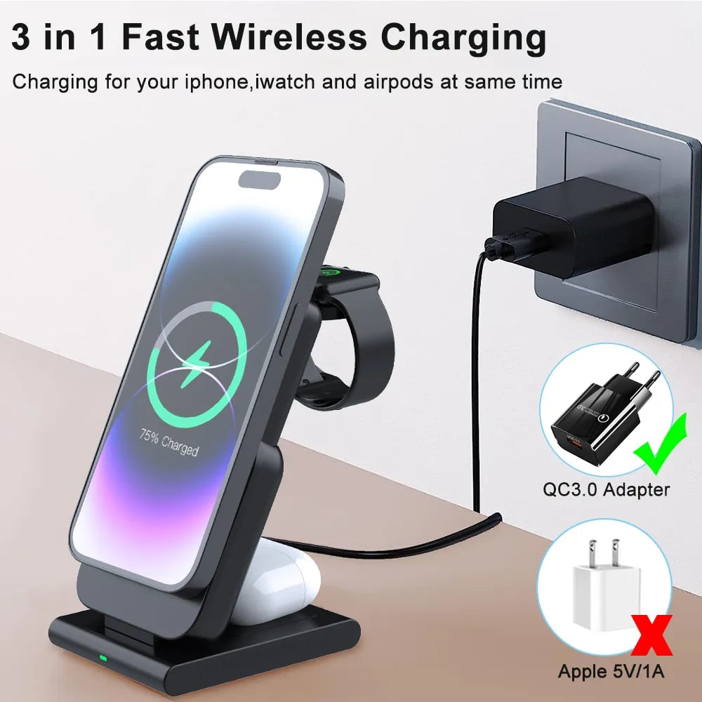 Premium Power Bank 5000mAh MagSafe Compatible 3-in-1 Wireless Charger Portable Magnetic Battery Smartphone Watch Earbuds Charging Station