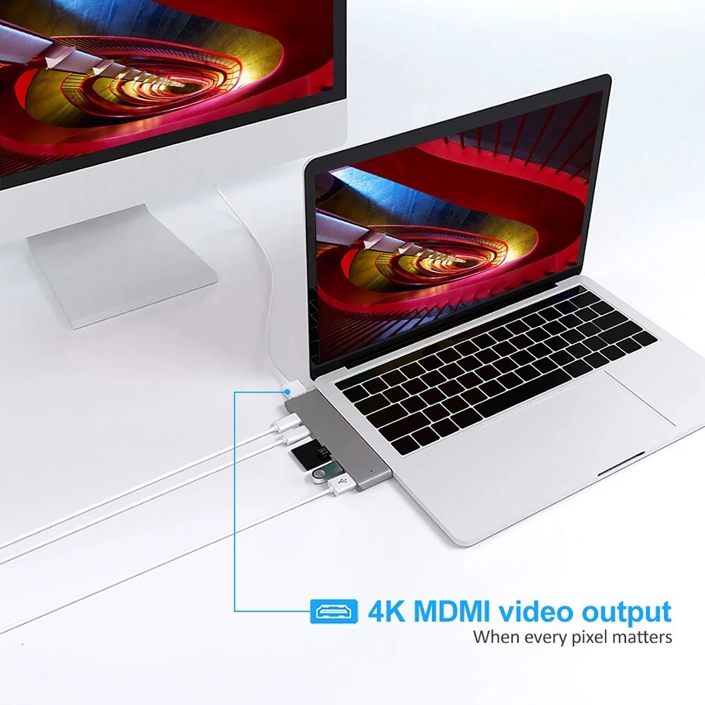 Premium USB-C Hub HDMI 4K Adapter Thunderbolt 3 USB 3.1 Multiport Dock PD Charging SD Reader Laptop Compatible