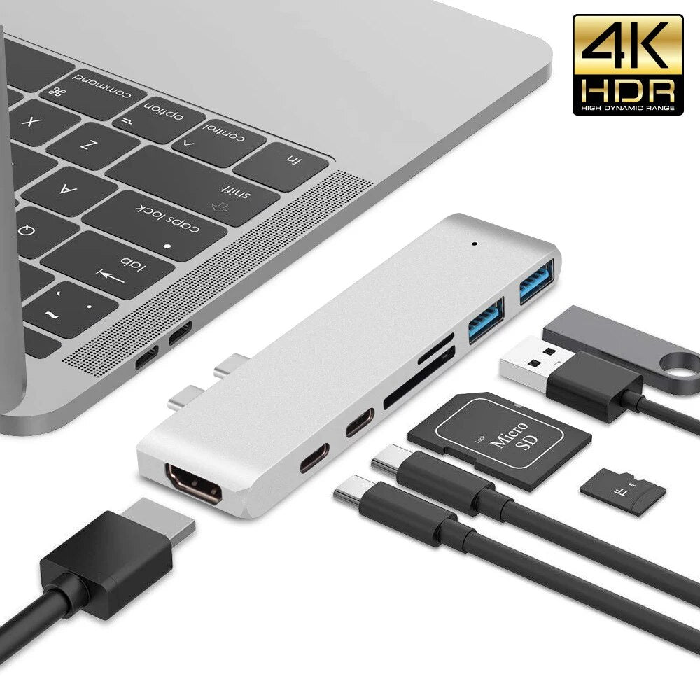 Premium USB-C Hub HDMI 4K Adapter Thunderbolt 3 USB 3.1 Multiport Dock PD Charging SD Reader Laptop Compatible
