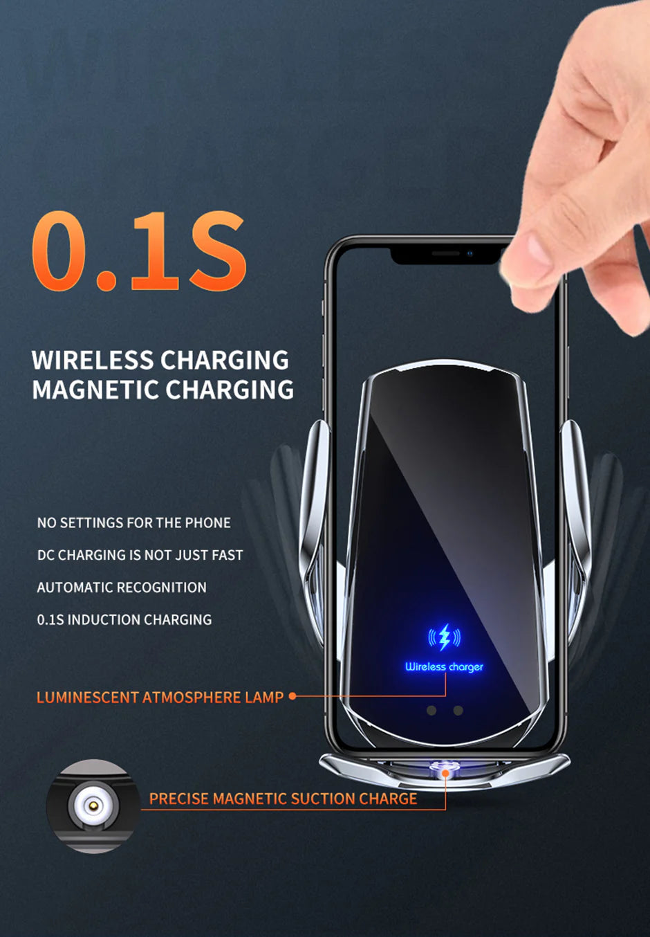 Premium Wireless Car Charger 30W Fast Charging Magnetic Phone Mount Infrared Sensor Auto Clamp USB-C LED Display