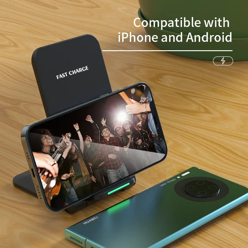 Premium Wireless Charger Foldable 30W Fast Charging Stand Pad Portable Charging Dock Smartphone Earbuds Compatible