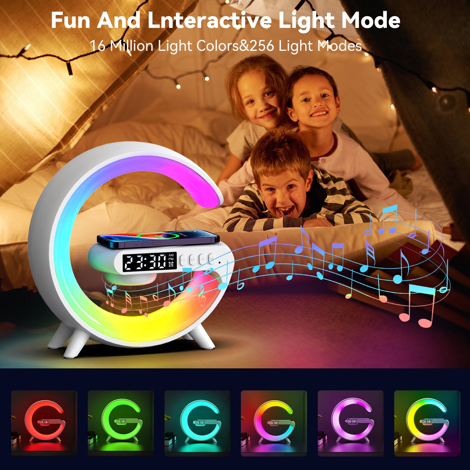 Premium Wireless Charging Station RGB LED Bluetooth Speaker Clock Fast Charging Dock USB-C Multi Device Charger