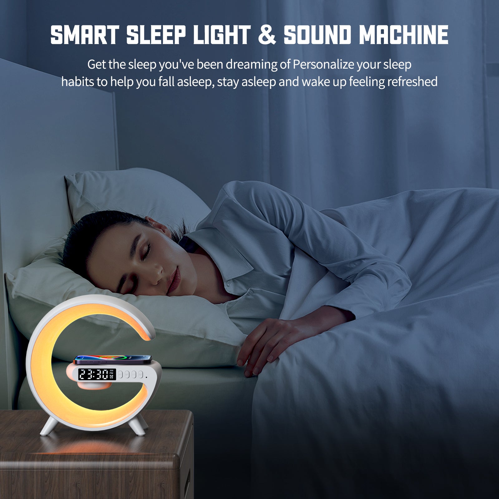 Premium Wireless Charging Station RGB LED Bluetooth Speaker Clock Fast Charging Dock USB-C Multi Device Charger